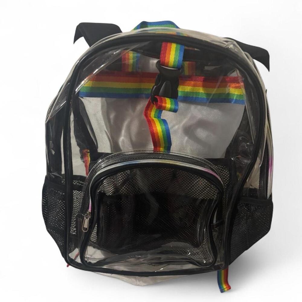 Clear backpack with rainbow stripes